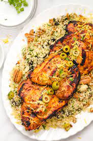 The moroccan chicken simmered away on the stove for two hours on low to really bring out all of those lovely flavors. Grilled Moroccan Chicken Thighs With Pecan Couscous Andie Mitchell