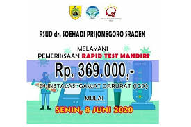 Tarif Rapid Test Mandiri Di Sragen Rp369 000 Per Orang