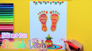 How To Draw And Color Diwali Decorations Shubh Labh With Kalash And Rangoli Diwali Drawing Diwali Decorations Art For Kids