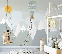 Deco kids kids room design home decor bedroom diy bedroom bedroom furniture kids bedroom paint sage bedroom magical bedroom bedroom brown. Amazon Com Murwall Kids Wallpaper Gray Mountain Wall Mural For Nursery Hot Air Balloon With Staircase Wall Print Kids Mountainscape Wall Art Girls Boys Bedroom Handmade
