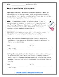 Mood And Tone Worksheets In 2020 Mood And Tone Language Arts Worksheets Mood