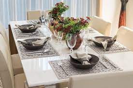 This formula holds true for a round table as well. 27 Modern Dining Table Setting Ideas Modern Dining Table Modern Dining Table Set Dining Table Setting