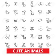 面白い子犬のかわいい赤ちゃん動物、猫、犬、フクロウ、猿、ウサギ、魚、テディベア ライン アイコン。編集可能なストローク。フラットなデザイン  ベクトル図記号の概念。白い背景に分離線形の兆候のイラスト素材・ベクター Image 78423717