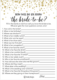 Then you print out the replies to reveal to the bride once she's answered at the hen do. Amazon Com 25 Black And Gold How Well Do You Know The Bride Bridal Wedding Shower Or Bachelorette Party Game Who Knows The Best Does The Groom Couples Guessing Question Set Of Cards