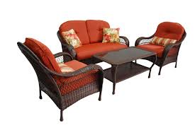 Better homes & gardens is the leading interior design & home economics magazine based in the united states. Better Homes Gardens Azalea Ridge Outdoor Conversation Set With Orange Cushions Walmart Com Walmart Com