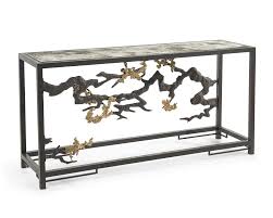 Round metal coffee table brass flower: 30 H X 60 W X 16 D Sculpted Console Table In Antique Brass