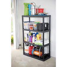 4 Tier Plastic Shelving Unit In Black Sh4t14x34x53bk The Home Depot Plastic Shelving Units Plastic Shelves Shelving Unit