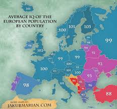 Average Iq In Europe By Country Map Map Europe Map Average Iq