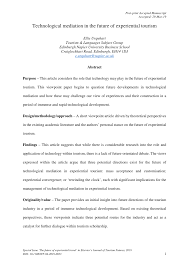 Pdf Technological Mediation In The Future Of Experiential Tourism Journal Of Tourism Futures