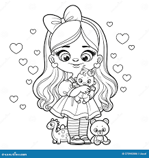 Cute Cartoon Girl with Baby Doll and Toys Outlined for Coloring Page on a  White Stock Illustration - Illustration of beauty, decoration: 273992086