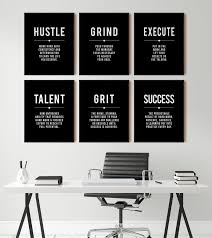 Minimalist Office Wall Art Hustle Success Talent Quote Motivational Wall Art Large Black Poster Inspirational Set Of 6 Prints Modern Office Decor Minimalist Office Office Walls