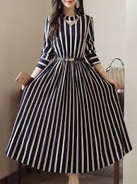 Plus Size Choker Neck Women Dress Party Long Sleeve Striped Dress Long Sleeve Striped Dress Lace Dress Casual Womens Dresses