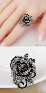 Black And Silver Ring Ladies Cute Rose Black Flower Rhinestone Ring Only 16 99 Bygoods Com Cute Rings Rings For Girls Fashion Rings