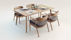 Traditional real solid wooden dining table and 4 chairs set kitchen family home. Wooden Dining Table And Chairs Set 3d Cgtrader