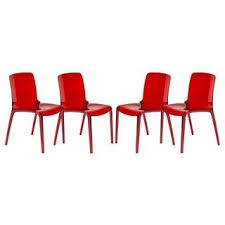 Leisuremod Laos Modern Transparent Red Dining Chair Set Of 4 Laos Tranparent Red Modern Dining Chair S In 2020 Red Dining Chairs Dining Chairs Plastic Dining Chairs