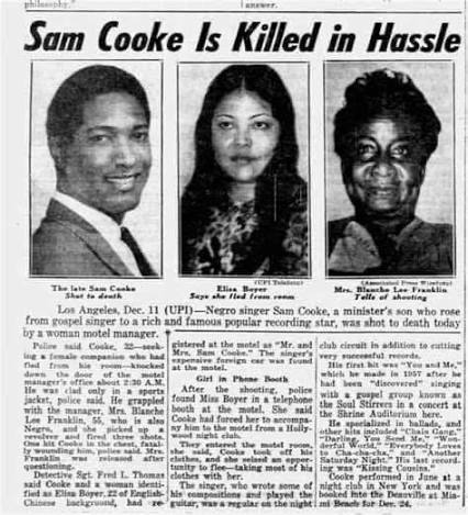Sam Cooke (singer, songwriter) was born on this date in 1931. He was shot  and killed on December 11, 1964, aged 33. Sam Cooke, a legendary soul  singer and songwriter, died tragically