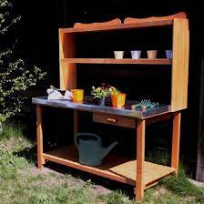 werktafel met verzinkt werkblad en opbouwrek werktafel grote bloempotten oppottafel