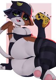 216815 - suggestive, artist:badblue98, meow skulls (fortnite), cat, feline,  mammal, anthro, epic games, fortnite, big breasts, big butt, bra, breasts,  butt, clothes, female, game controller, panties, paw pads, paws,  presenting, presenting ass,