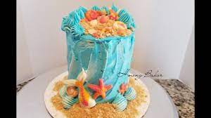 These gorgeous summer wedding theme cake mermaid theme party #mermaid #party #pink #aqua #decorations #cake #ideas #beach #birthday #girl. Ocean Theme Cake Beach Cake Cake Decorating No Fondant Youtube