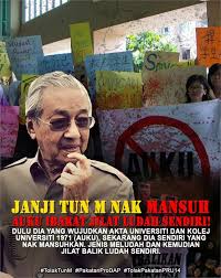 Akta universiti dan kolej universiti 1971. Anti Semua Salah Umno Assu Janji Tun M Nak Mansuh Auku Ibarat Jilat Ludah Sendiri Dulu Dia Yang Wujudkan Akta Universiti Dan Kolej Universiti 1971 Auku Sekarang Dia Sendiri Yang