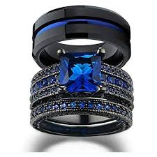 Black And Blue Wedding Ring Set Loversring His And Hers Wedding Ring Sets Couples Rings 10k Black Gold Filled Blue Stainless Steel Wedding Bands Engagement Rings Bridal Sets Wedding Ring Sets