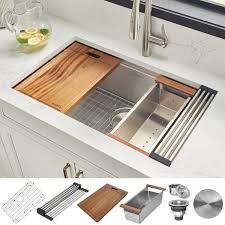 So it's easy to get overwhelmed when shopping for options. Ruvati 28 In Single Bowl Undermount 16 Gauge Stainless Steel Ledge Kitchen Sink With Sliding Accessories Rvh8309 The Home Depot