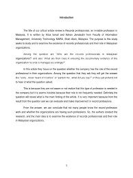 Here is a really good example of a scholary research critique written by a student in edrs 6301. Example Journal Critique Records Management Employment