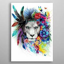 King Of The Lions Metal Poster Print Pixie Cold Displate Lion Painting Watercolor Lion Animal Canvas