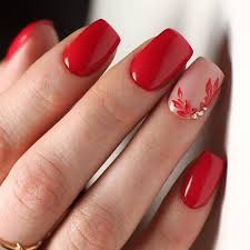 To recreate this stunning yet simple nail art, you will need nail enamels in medium blue, light blue, sandy beige, white, and orange shades, along with some iridescent glitter, a dotting tool, alcohol spray, water, and a cup. 60 Cute Nail Design Ideas To Try This Season Red Gel Nails Nail Designs Red Acrylic Nails