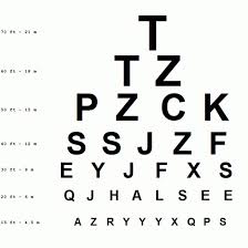 The chart consists of 11 lines of block letters, beginning with a large single letter on the top row. Snellen Vision Chart Downloadable Graphic Free
