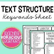 Colored And B W This Sheet Will Help Students Identify Different Text Structures Based On Keywords Includes Section Text Structure Words Problem And Solution