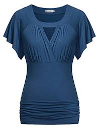 Women Ruched Tunic Shirtkospoon Short Sleeve Dolman Batwing Stretchy Top Blue M Click For More Sp Tops Women Blouses Swing Shirt Dress Casual Tops For Women