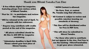 Hitomi Tanaka FanZine on X: Hello Everyone! To commemorate Hitomi Tanaka's  career, we're putting together a fanzine featuring pin ups from various  artists to be released at the end of April. If