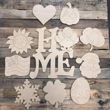 Home Seasonal Set Wood Cutout Unfinished Shape Paint By Line Wood Cutouts Crafts Wooden Cutouts