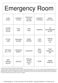 Emergency Room Bingo Cards To Download Print And Customize Emergency Room Nurse Emergency Nurses Week Emergency Room Nurse Quotes