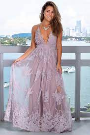 Dusty Lilac Floral Tulle Maxi Dress With Criss Cross Back Maxi Dress Dresses Floor Length Prom Dresses