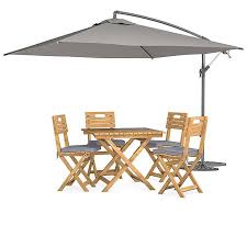 Denia 4 Seater Dining Set With Parasol Cushions Diy At B Q Dining Set Garden Furniture Sets Acacia Wood Table