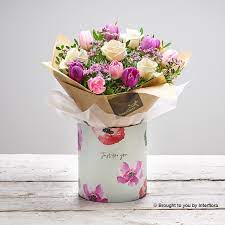 Flower boxes are a great addition to the home as they can instantly add colour and style to both indoor and outdoor spaces. Pretty Rose Tulip Gift Box Stems Floral Designs Florist In Blackburn And Preston Blackburn Lancashire