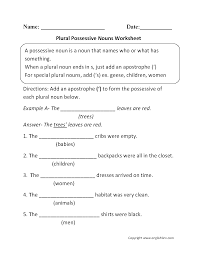 What words go on a possessive nouns list? Possessive Nouns Worksheets Plural Possessive Nouns Worksheets