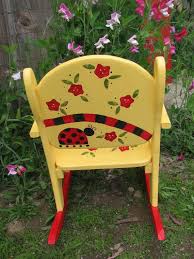 Hand Made And Hand Painted Childrens Rocking Chair Ladybugs And Flowers Painted On Chair Per Childrens Rocking Chairs Childrens Chairs Painted Rocking Chairs