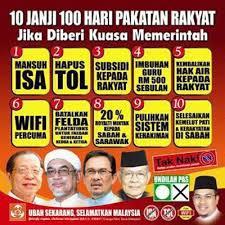 10 janji 100 hari inilah yang menjadi antara tarikan utama kenapa rakyat malaysia memberikan mandat untuk pakatan harapan sehingga berjaya memenangi banyak kerusi di peringkat parlimen. 10 Janji 100 Hari Kerajaan Pakatan Harapan Dituntut Rakyat