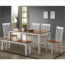 Boraam Bloomington 6 Piece Dining Set In White Honey Oak Dining Set With Bench White Kitchen Table Set Formal Dining Room Sets
