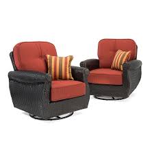 La Z Boy Outdoor Breckenridge Set Of 2 Brown Wicker Metal Swivel Conversation Chair S With Meridian Brick Red Sunbrella Cushioned Seat Lowes Com Lounge Chair Outdoor Patio Cushions Outdoor Recliner