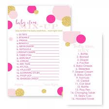 This shower word scramble has a cute blue and brown design and twenty words to unscramble. Mod Baby Shower Games Word Scramble Pink And Gold Dots Set Of 25 Cards Co185kuta3w