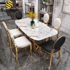 Video and tak dekhnaplease video acchi lage to like share karnamarble dining table installation/ t tablecontact number 9252998119aslam marble fitting. Rectangle Gold Designs White Marble Dining Table And 6 Chairs China Dinner Table Modern Style Table Made In China Com