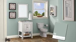 Another relaxing color scheme you can have for your bathroom, that soft purple wall blends really well with white surroundings. 11 Hot Colors For Your Bathroom Color Shown Smokey Slate The Home Depot Blog Small Bathroom Colors Small Bathroom Paint Color Bathroom Design
