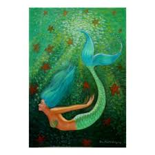 Diving Blue Hair Mermaid Fantasy Art Poster Zazzle Com Mermaid Canvas Mermaid Art Mermaid Artwork