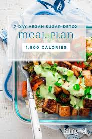 7 Day Vegan Sugar Detox Meal Plan 1 800 Calories Vegetarian Meal Plan Vegan Meal Plans Detox Meal Plan