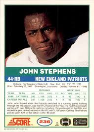 1989 SCORE JOHN STEPHENS NEW ENGLAND PATRIOTS #236