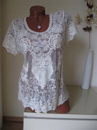 Biete ein langärmeliges unterziehshirt / blazershirt in der farbe weiß mit spitzen einsatz und. Spitzentunika Shirt Spitze Eule Angeschnittener Arm 36 38 40 Beige
